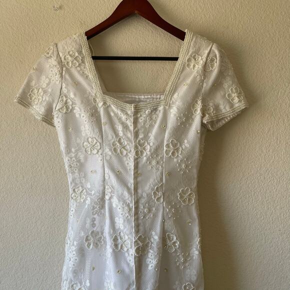 NWT vintage square neckline beaded maxi gown wedding prom xs - Picture 3 of 9